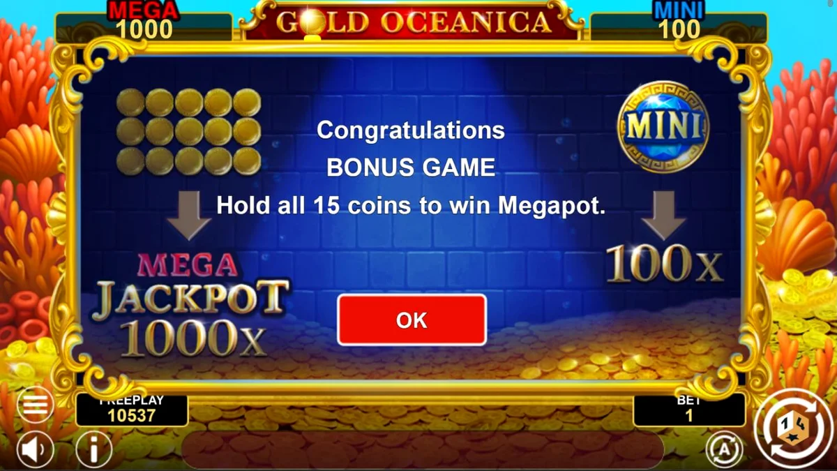 Tampilan visual slot Gold Oceanica dengan tema dewi laut dan harta karun bawah air