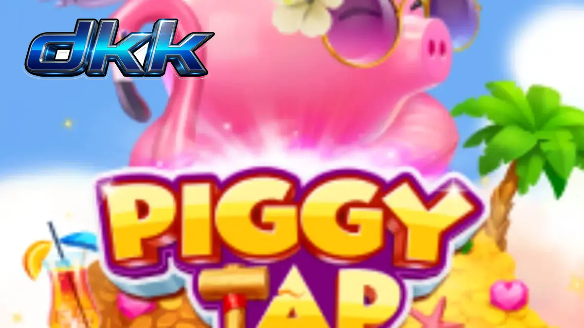 Tampilan visual Piggy Tap dengan karakter babi di atas pelampung flamingo